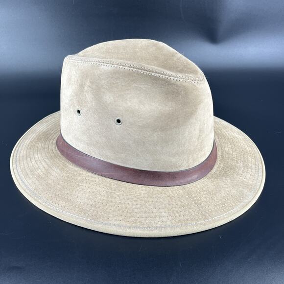 Vintage London Fog Mens Fedora Size Medium 7 - 7 1/8 Tan Leather Made In USA - Picture 10 of 14